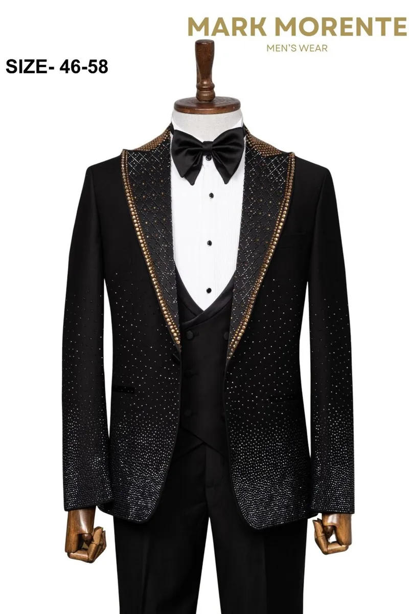 Black Jacquard Shawl Lapel Men's Tuxedo – Black Tuxedo by Mark Morente