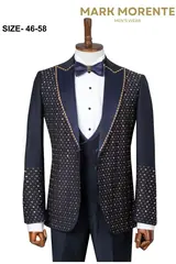Navy Blue Dotted Shawl Lapel Men's Tuxedo – view 1