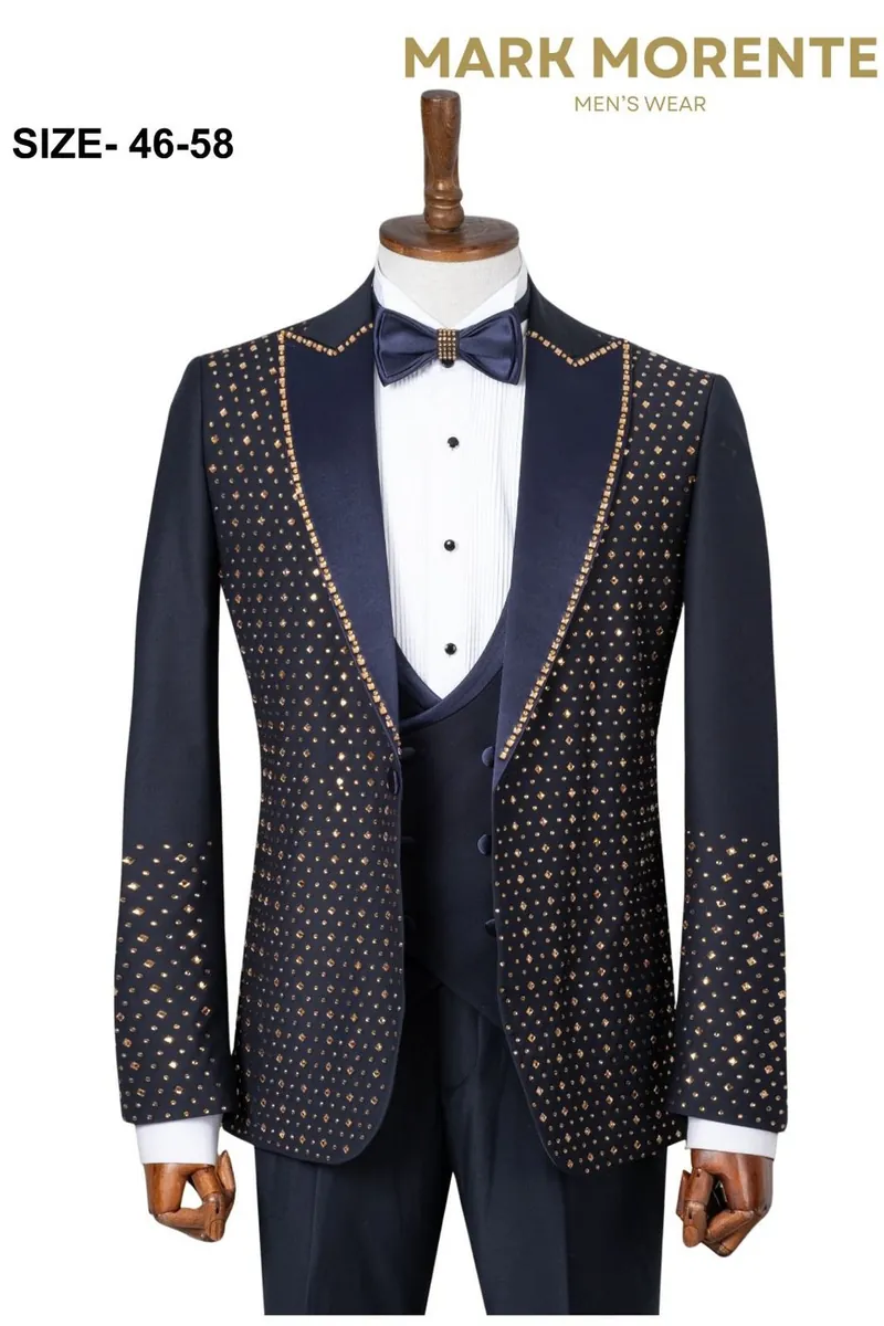 Navy Blue Dotted Shawl Lapel Men's Tuxedo – Navy Blue Tuxedo by Mark Morente