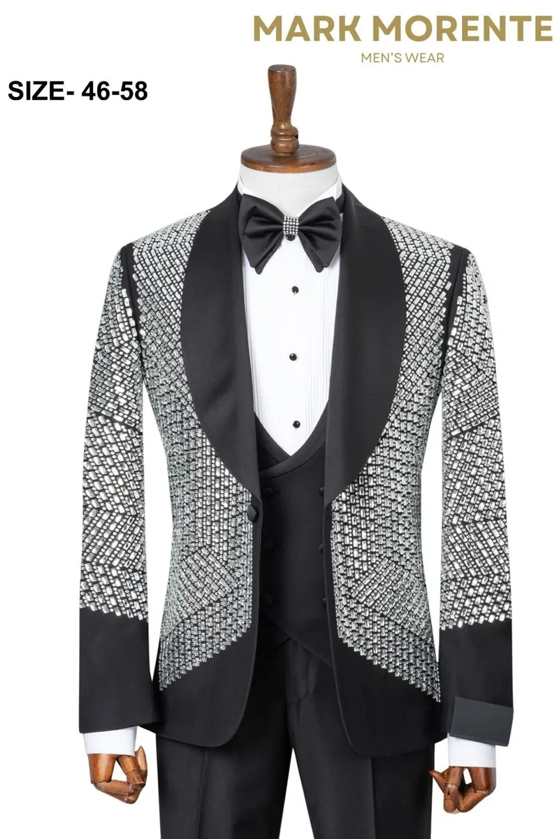 Silver Sequin Shawl Lapel Men's Tuxedo – Silver Tuxedo by Mark Morente