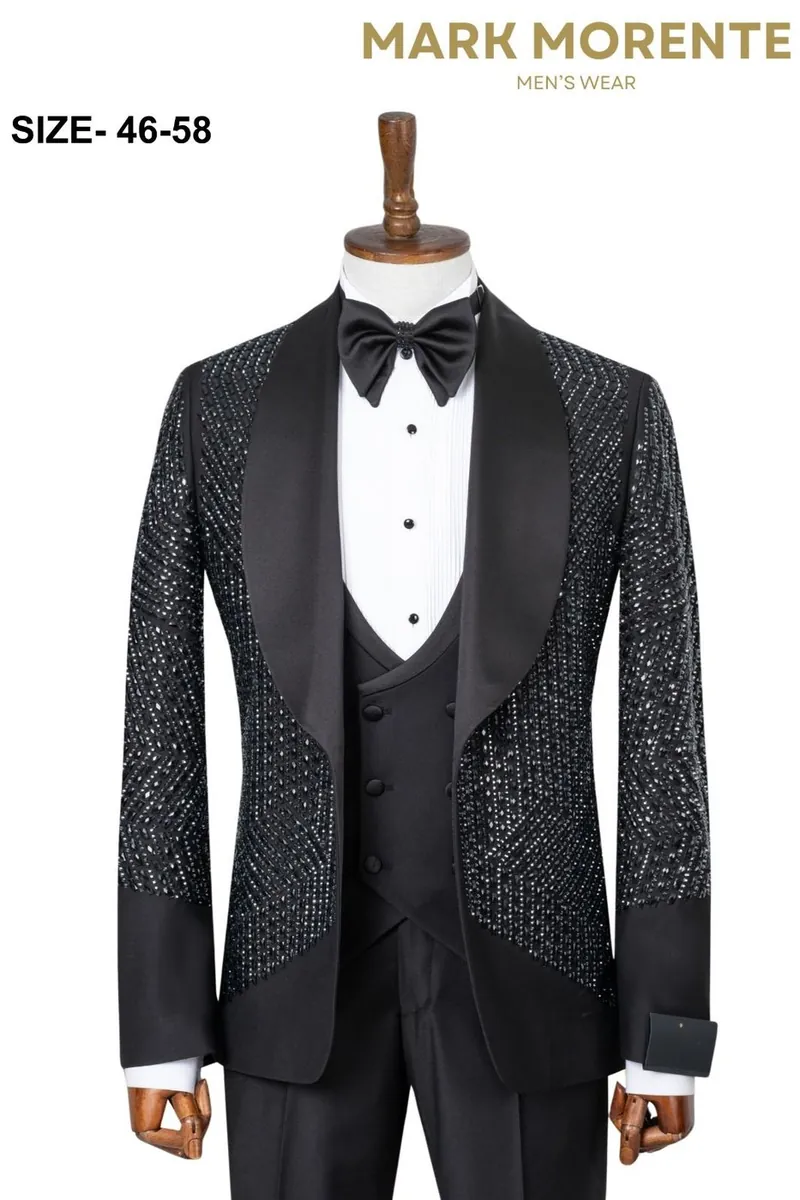 Black Jacquard Shawl Lapel Men's Tuxedo – Black Tuxedo by Mark Morente