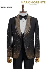Black Gold Shoulder Detail Shawl Lapel Men's Tuxedo – view 1
