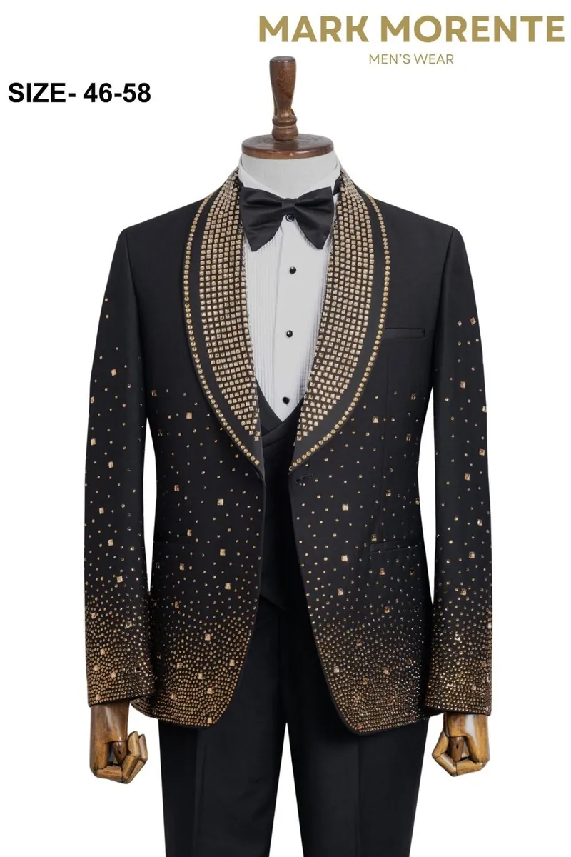 Black Gold Shoulder Detail Shawl Lapel Men's Tuxedo – Black Tuxedo by Mark Morente