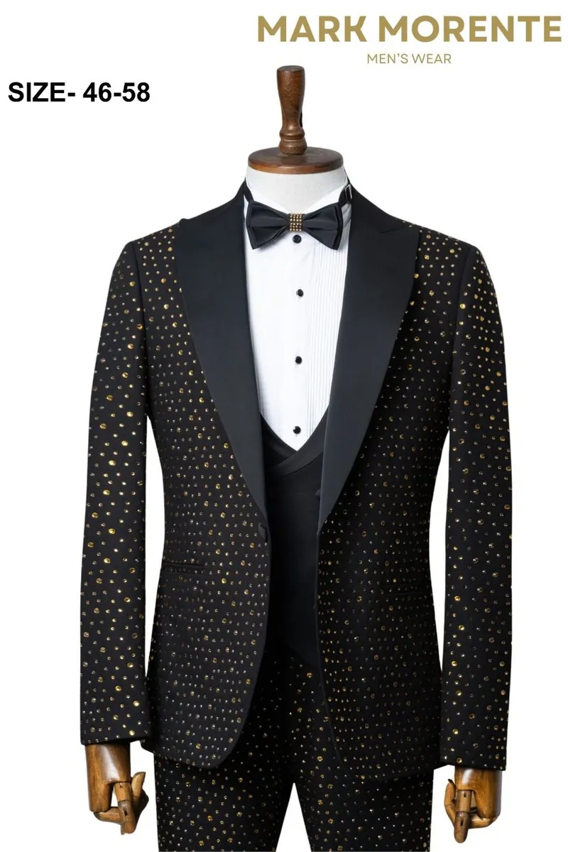 Black Gold Rhinestone Shawl Lapel Men's Tuxedo – Black Tuxedo by Mark Morente