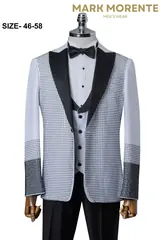Silver Colour Block Shawl Lapel Men's Tuxedo – view 1