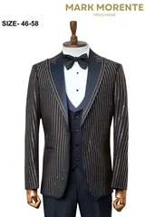 Black Gold Pinstripe Shawl Lapel Men's Tuxedo – view 1