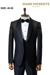 Black Silver Shoulder Rhinestone Shawl Lapel Men's Tuxedo – view 1