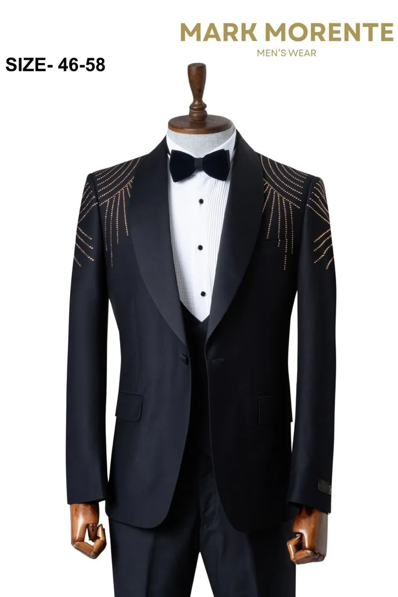 Black Silver Shoulder Rhinestone Shawl Lapel Men's Tuxedo – Black Tuxedo by Mark Morente