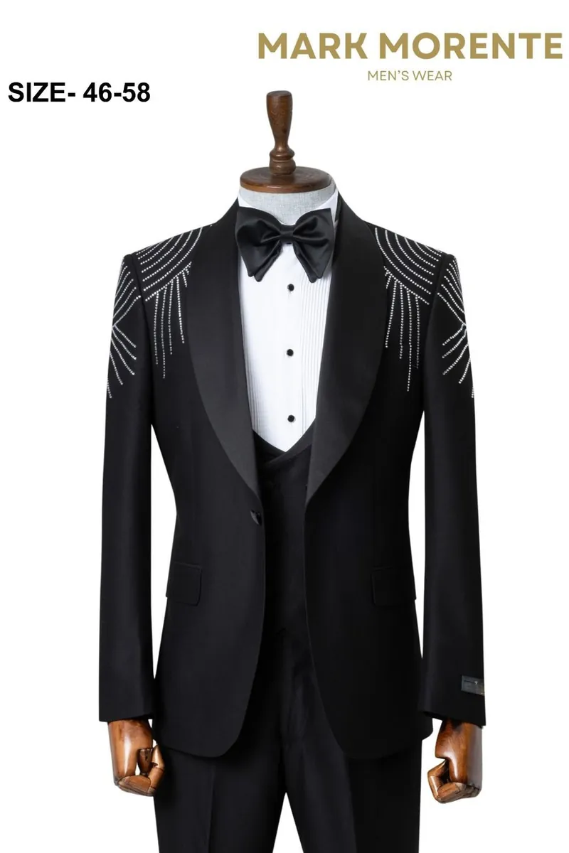 Black Silver Shoulder Detail Shawl Lapel Men's Tuxedo – Black Tuxedo by Mark Morente