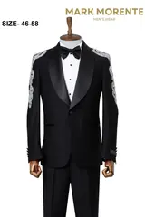 Black Silver Embroidered Shoulder Shawl Lapel Men's Tuxedo – view 1