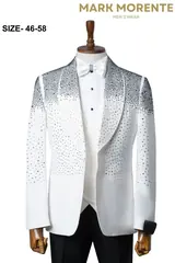 White Silver Rhinestone Ombre Shawl Lapel Men's Tuxedo – view 1